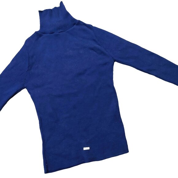 Vintage 1940s-1950s Navy Long Sleeve Ribbed Knit Turtleneck Sweater XS - Picture 4 of 8